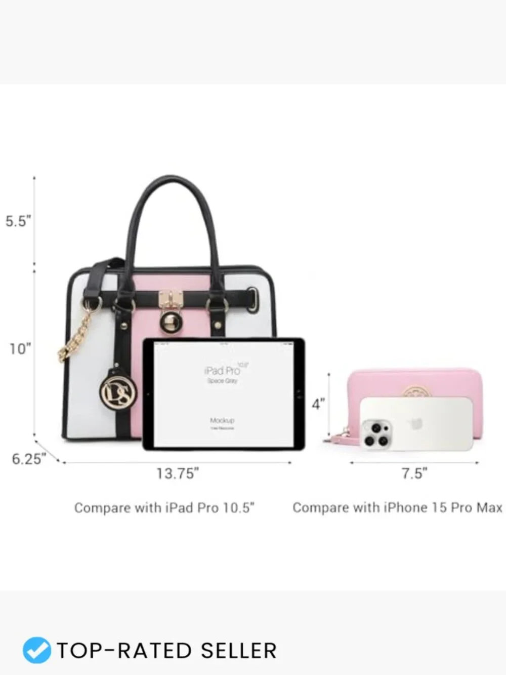Large Satchel Handbag Work Tote Set with Matching Wallet Structured Vegan